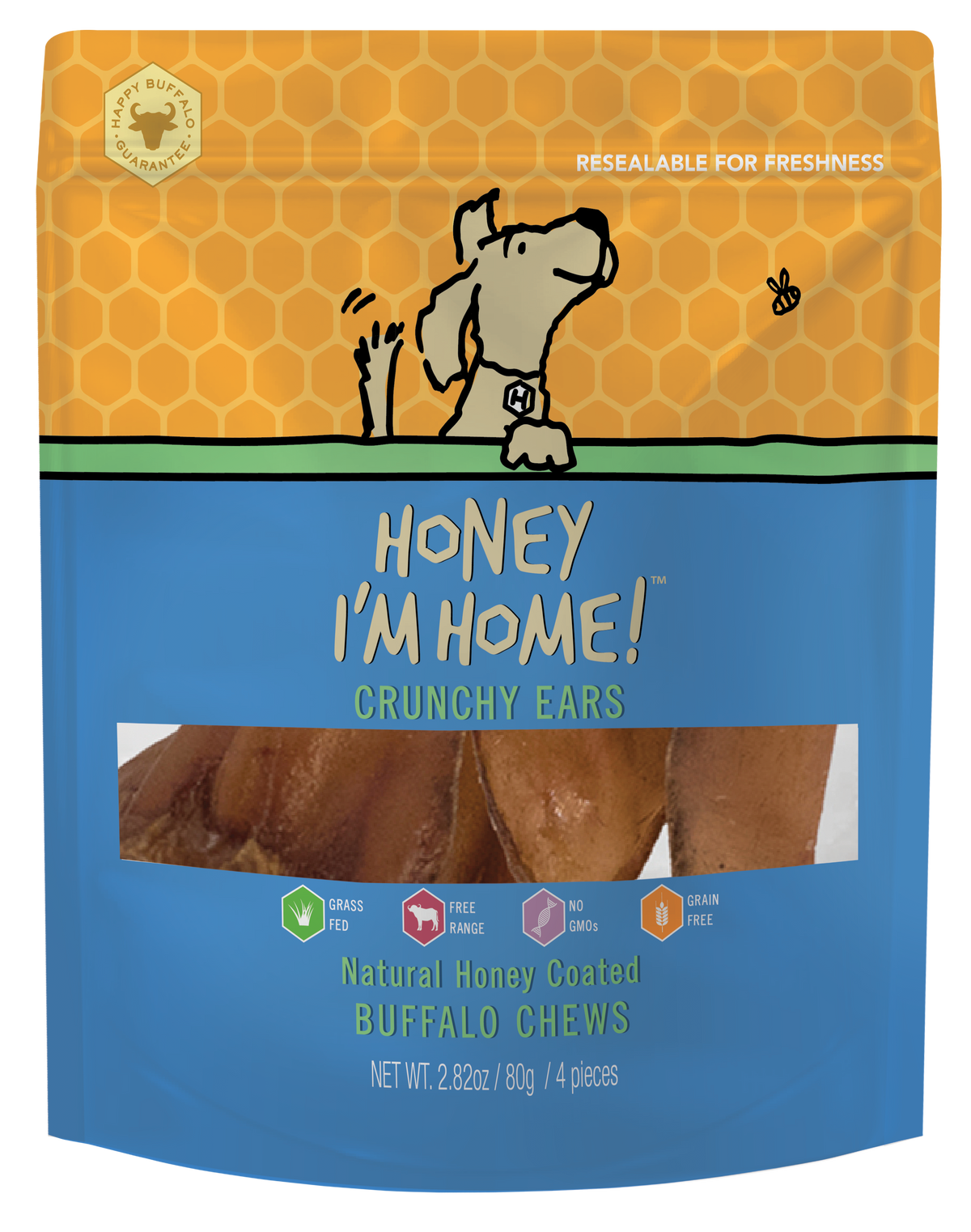 Honey I'm Home Natural Honey Coated Buffalo Crunchy Ears Dog Treats