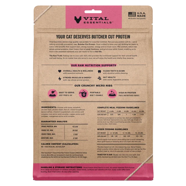 Vital Essential Micro Nib Chicken & Whitefish Freeze-Dried Crunchy Cat Food 12 oz