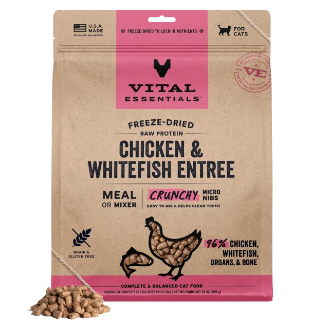 Vital Essential Micro Nib Chicken & Whitefish Freeze-Dried Crunchy Cat Food 12 oz