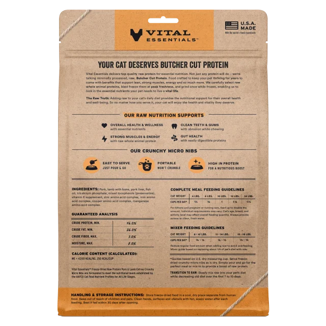 Vital Essential Micro Nib Pork & Lamb Freeze-Dried Crunchy Cat Food 12 oz