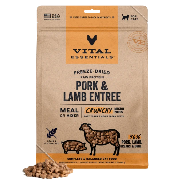 Vital Essential Micro Nib Pork & Lamb Freeze-Dried Crunchy Cat Food 12 oz