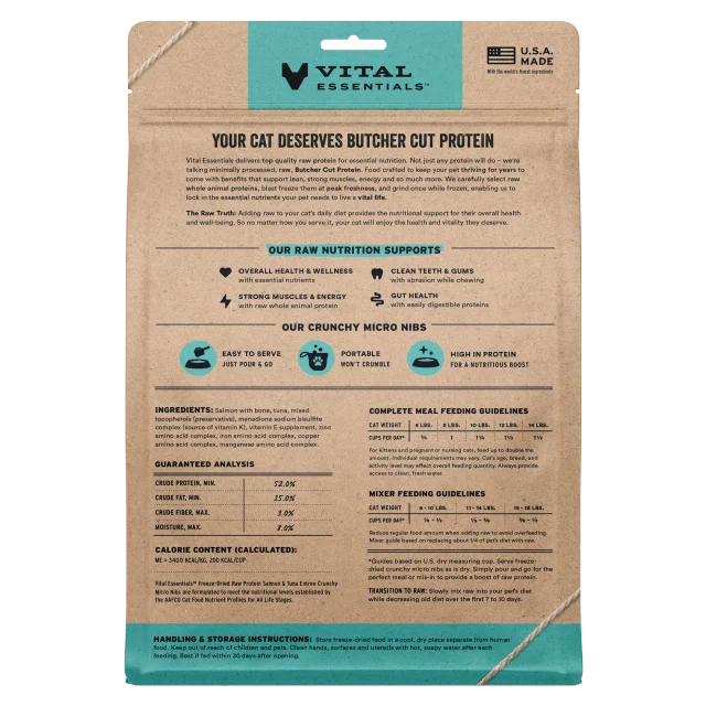 Vital Essential Micro Nib Salmon & Tuna Freeze-Dried Crunchy Cat Food 12 oz