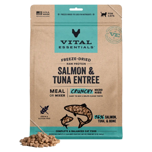 Vital Essential Micro Nib Salmon & Tuna Freeze-Dried Crunchy Cat Food 12 oz