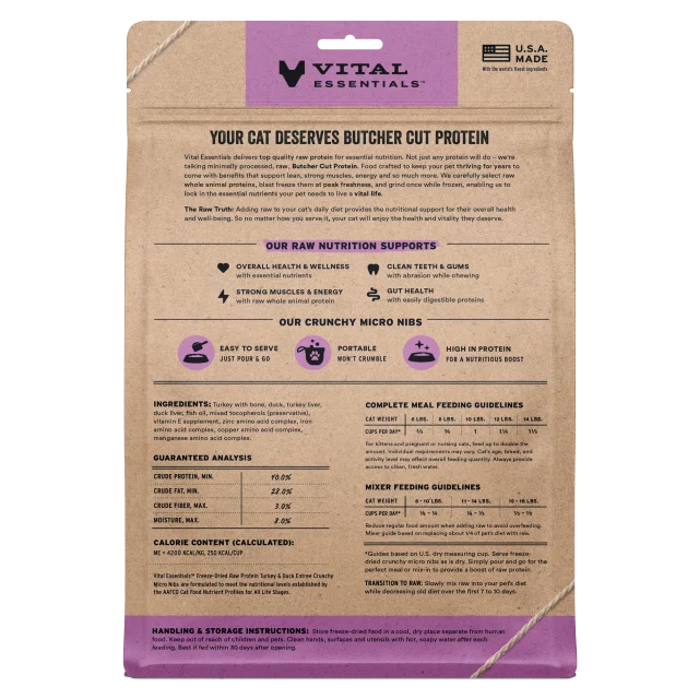 Vital Essential Micro Nib Turkey & Duck Freeze-Dried Crunchy Cat Food 12 oz