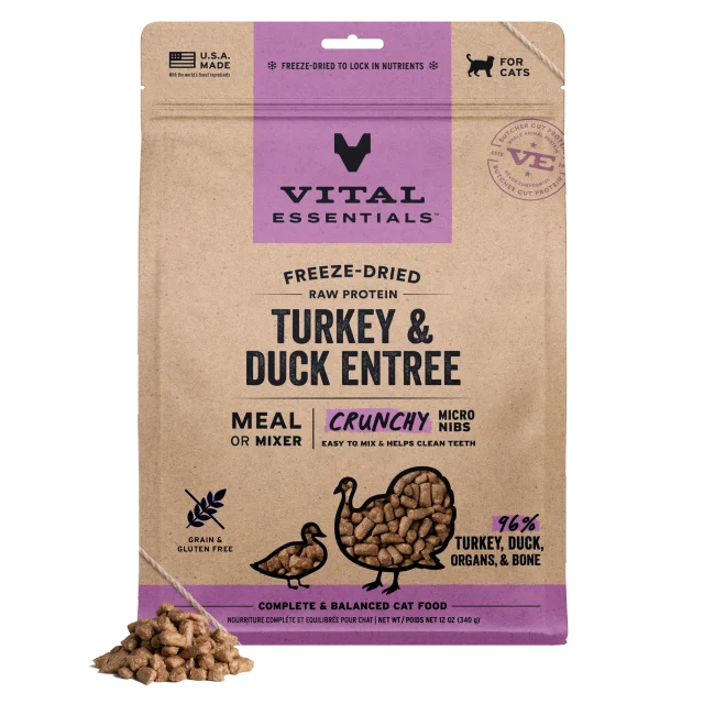 Vital Essential Micro Nib Turkey & Duck Freeze-Dried Crunchy Cat Food 12 oz