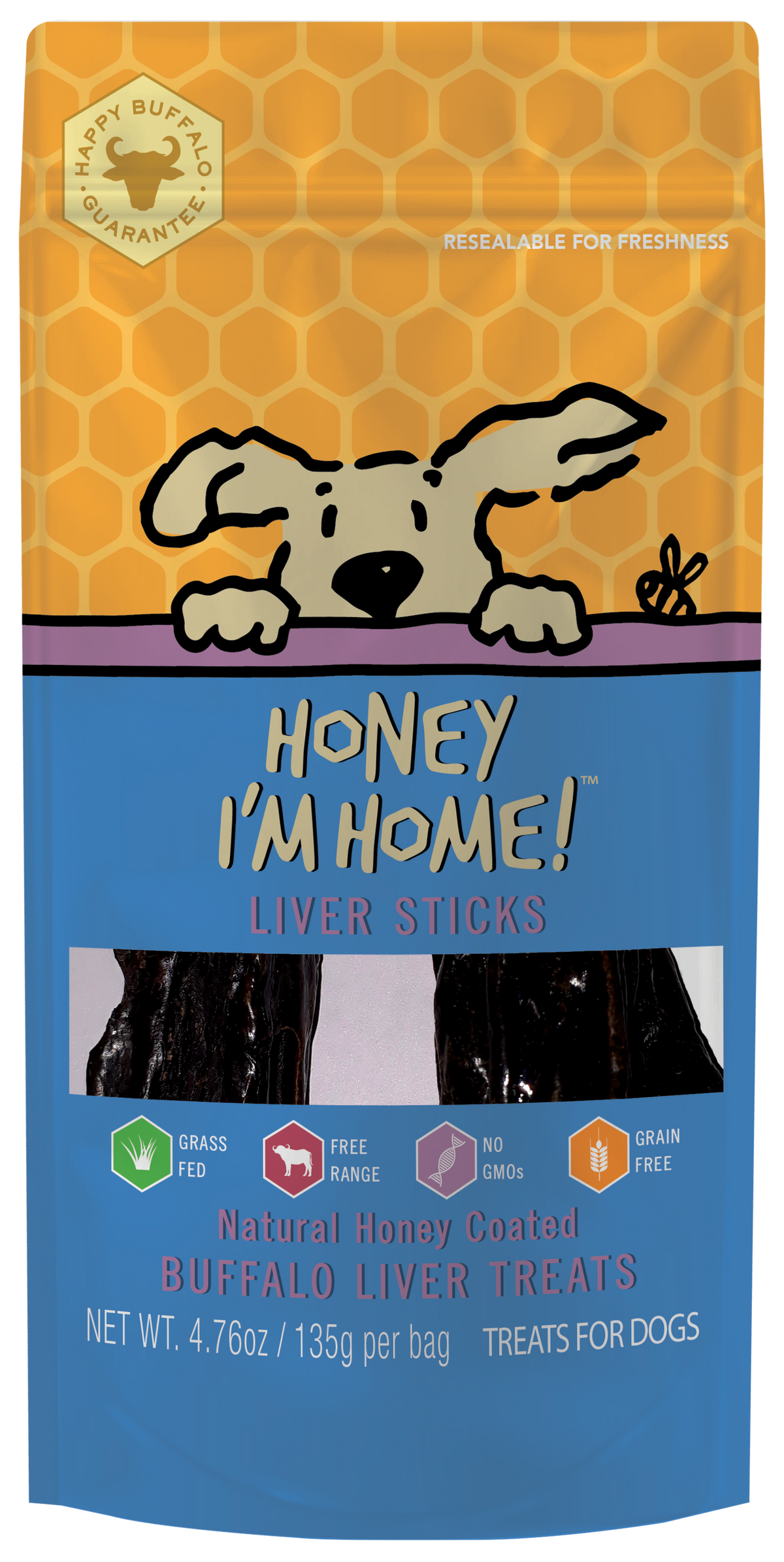 Honey I'm Home Natural Honey Coated Buffalo Liver Sticks Dog Treats, 4.76-oz (Size: 4.76-oz)
