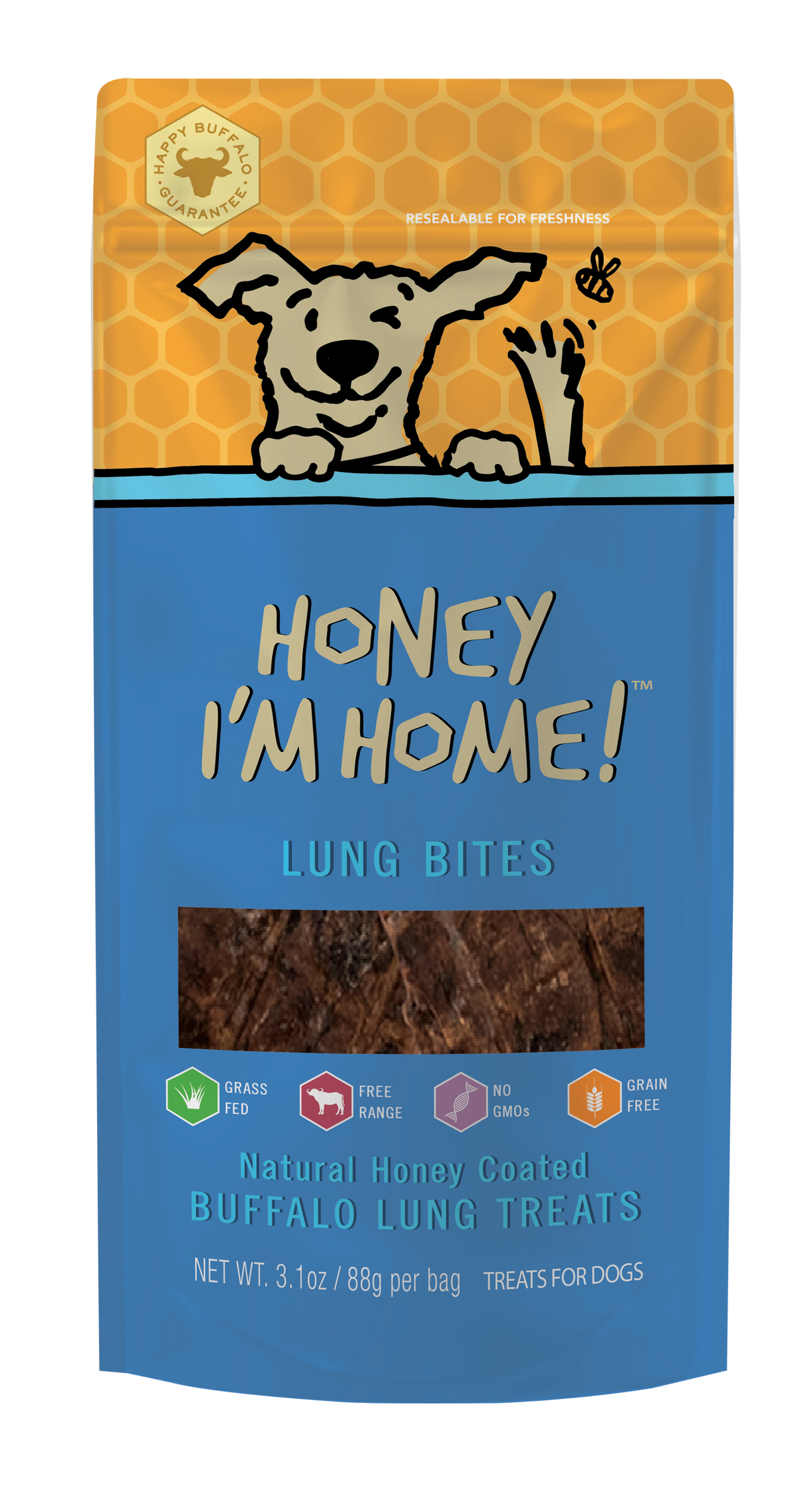 Honey I'm Home Natural Honey Coated Buffalo Lung Bites Dog Treats, 3.1-oz (Size: 3.1-oz)