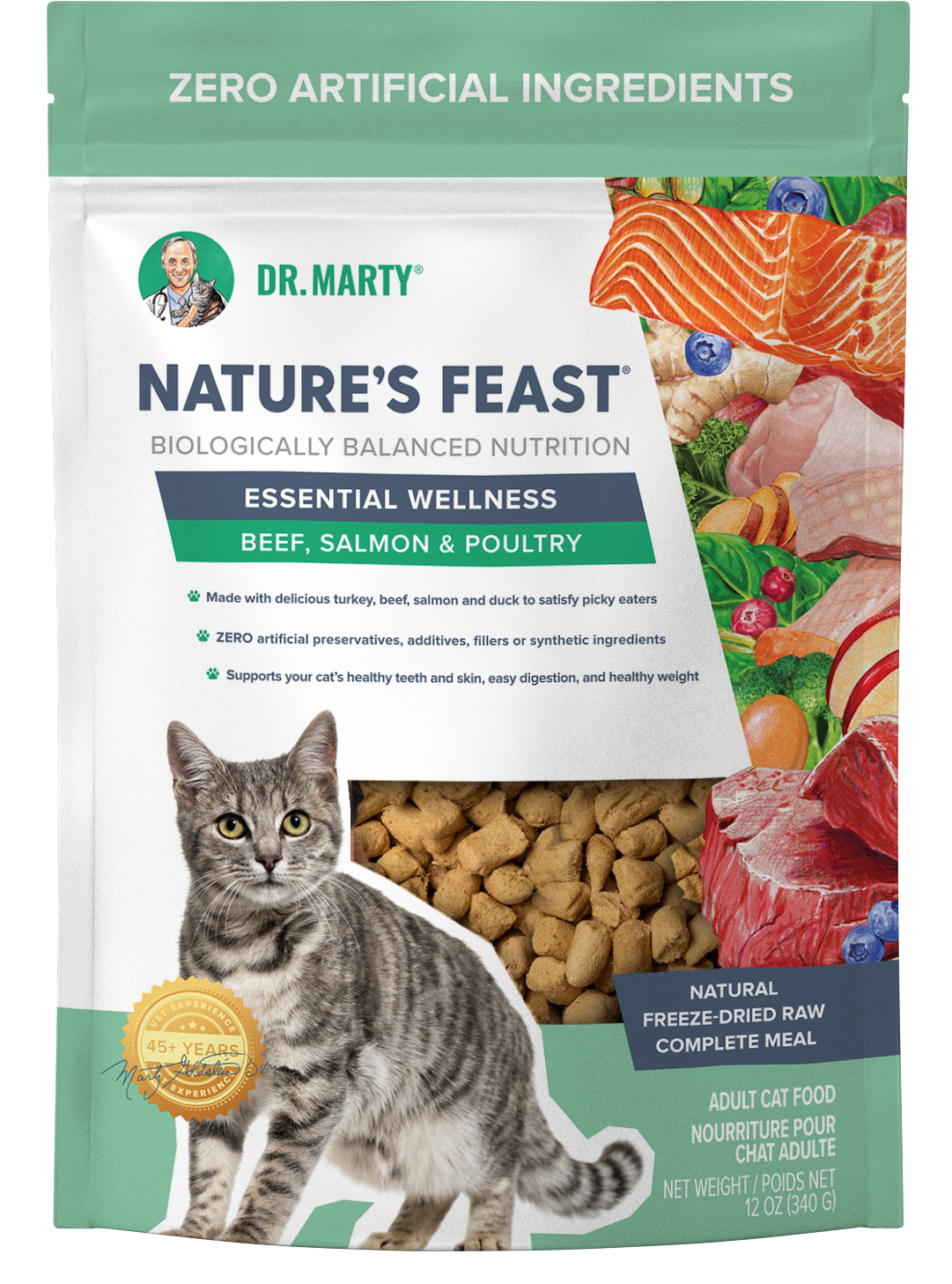 Dr. Marty Nature's Feast Essential Wellness Beef, Salmon & Poultry Freeze-Dried Cat Food