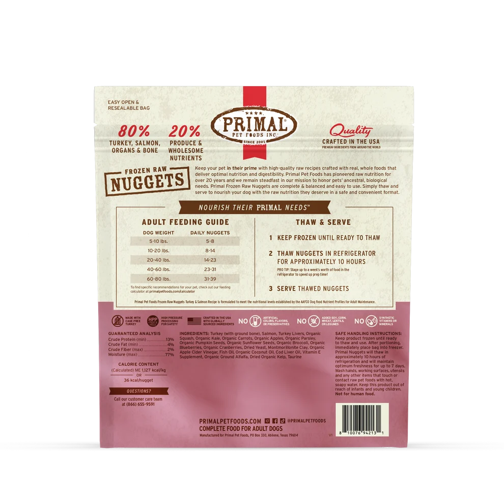 Primal Turkey & Salmon Formula Patties Raw Frozen Dog Food 3lb