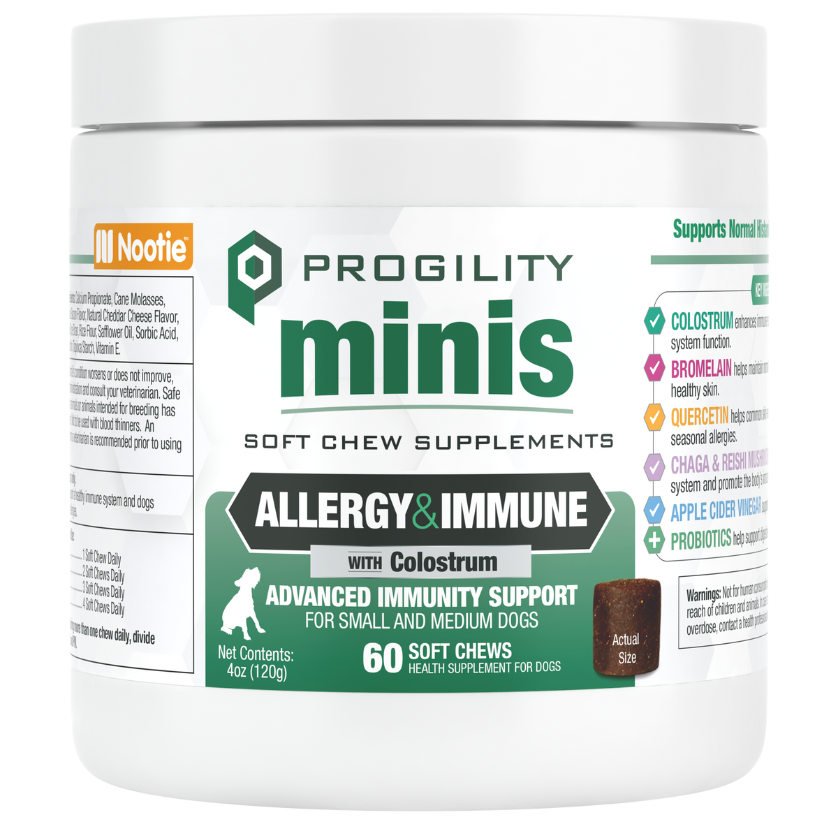 Nootie Progility Allergy & Immune with Colostrum Soft Chew Minis 60 ct