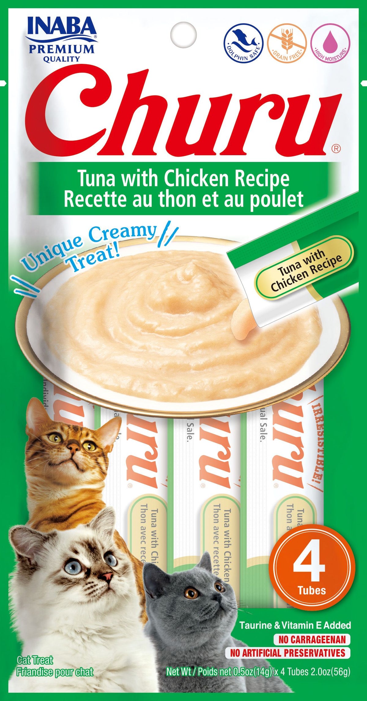 INABA Churu Puree Tuna with Chicken Grain-Free Cat Treat, 0.5-oz, 4-pack