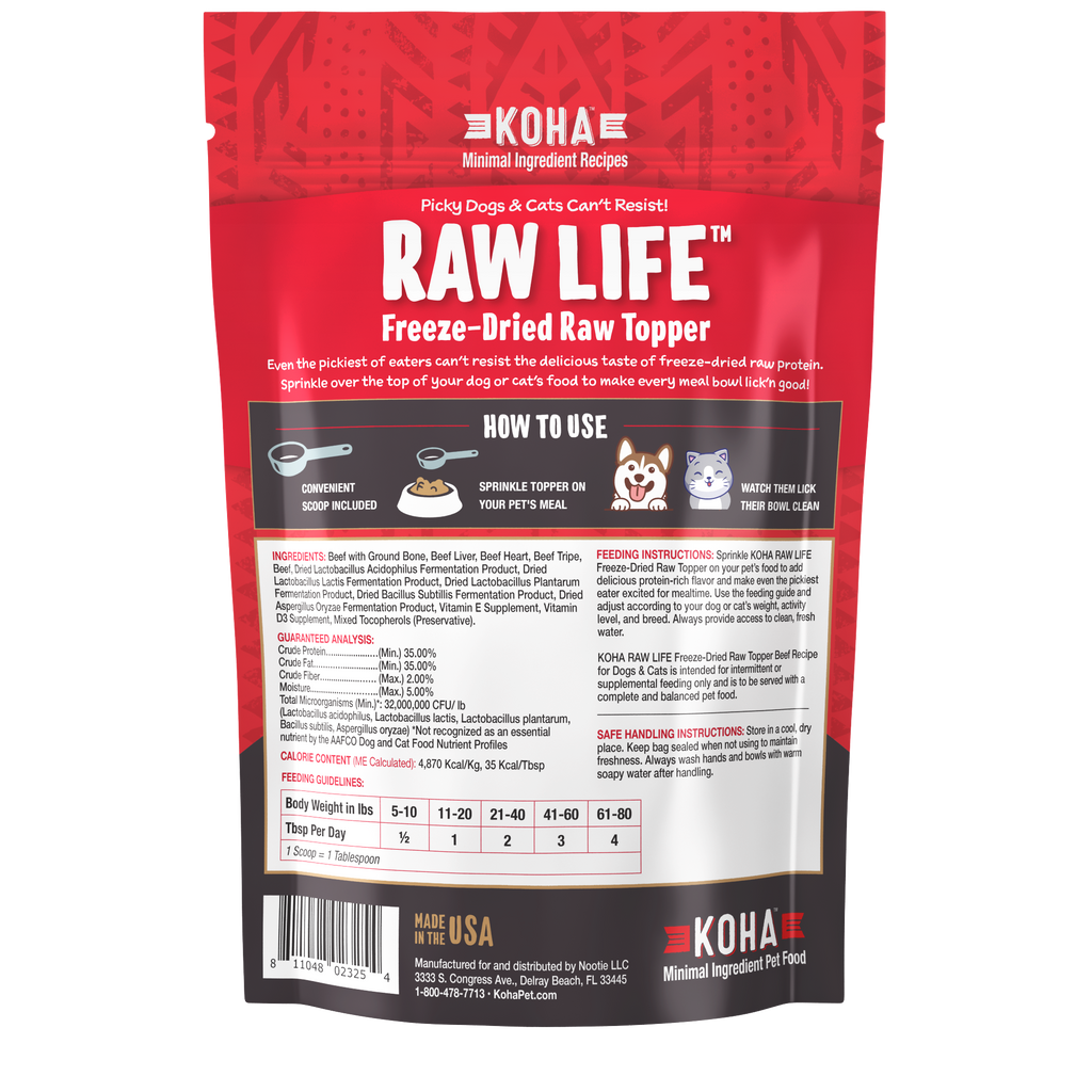 Freeze-Dried Raw Life Topper Beef Recipe for Dogs and Cats 8oz