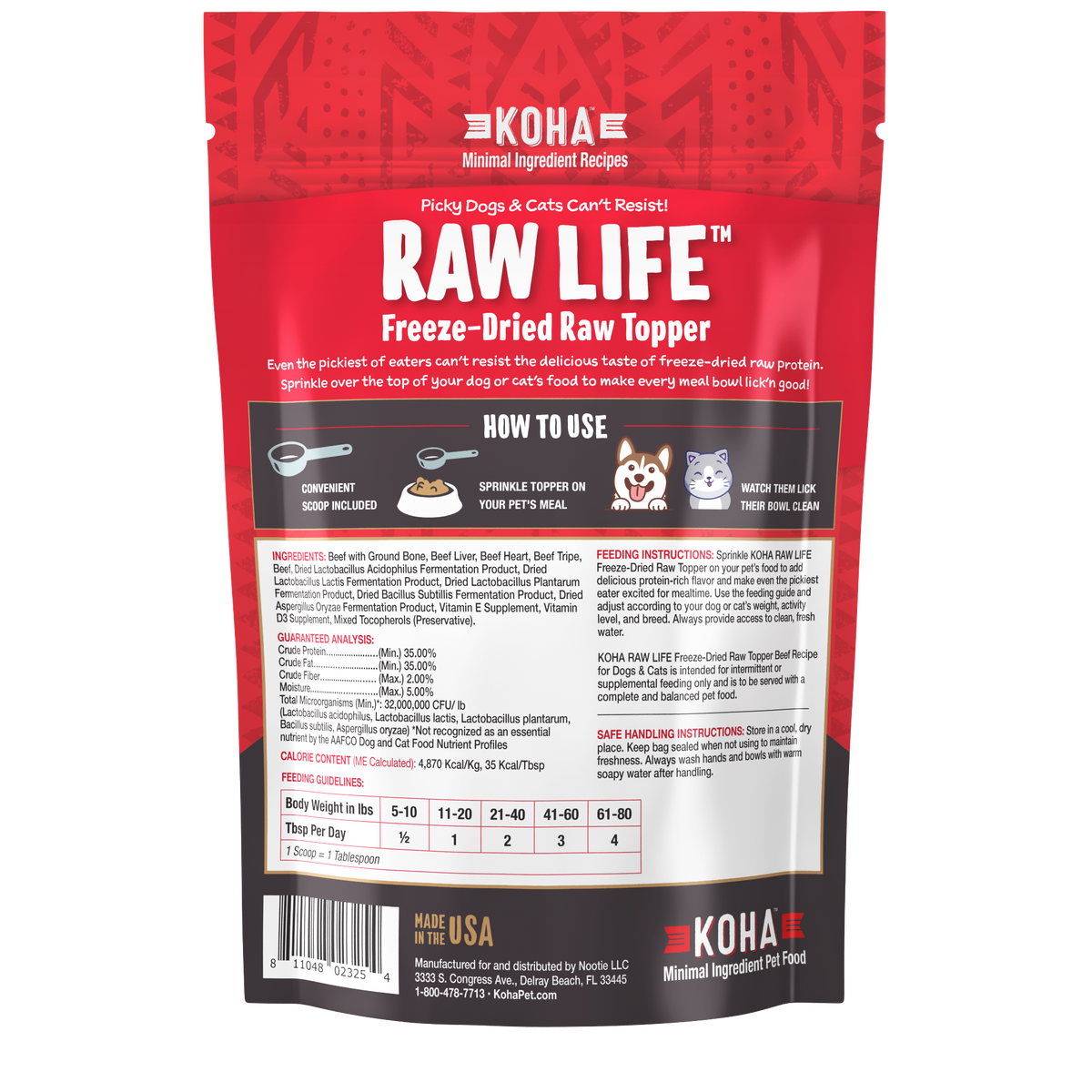 Freeze-Dried Raw Life Topper Beef Recipe for Dogs and Cats 8oz