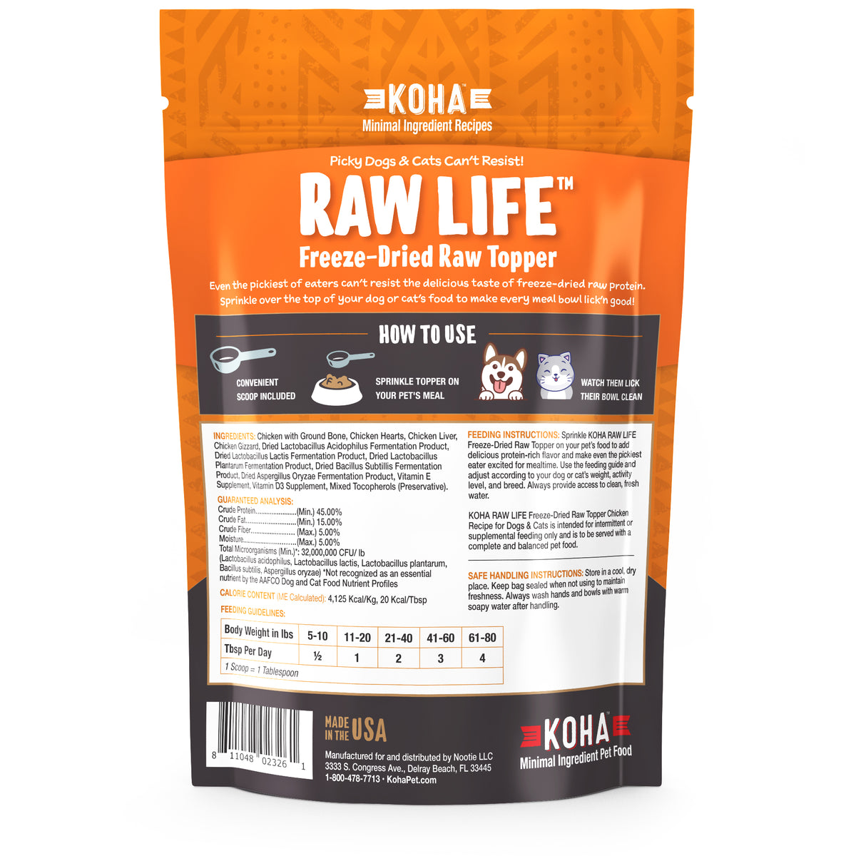 Freeze-Dried Raw Life Topper Chicken Recipe for Dogs and Cats 8oz Bag