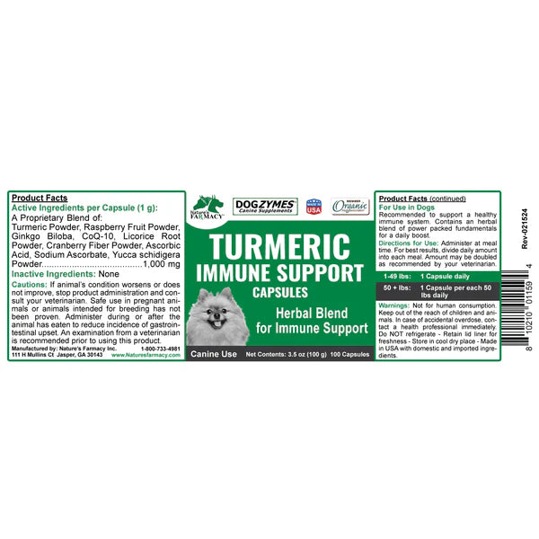 Dogzymes Turmeric Immune Support Capsules