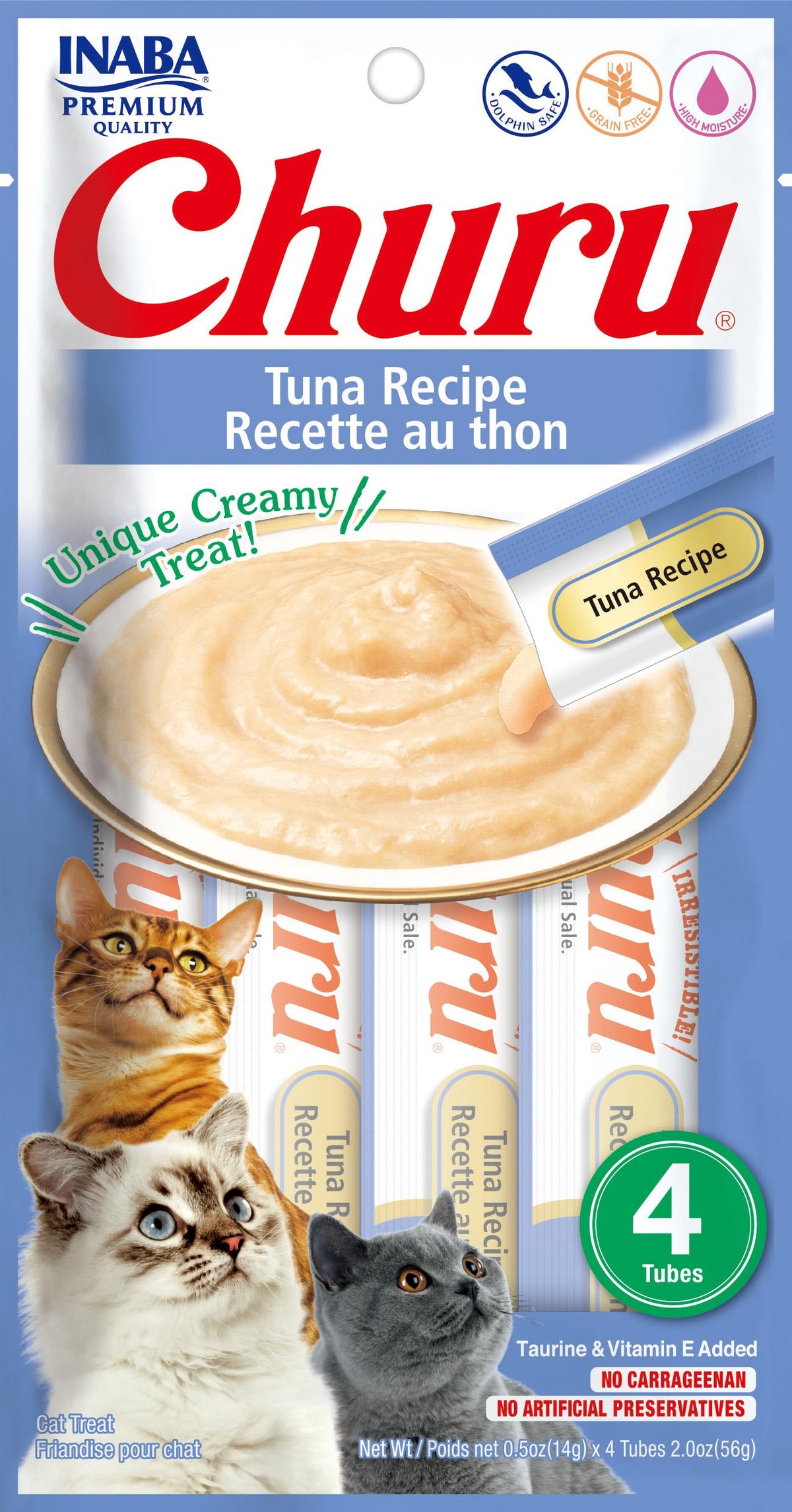 INABA Churu Puree Tuna Recipe Grain-Free Cat Treats, 0.5-oz, 4-pack (Size: 0.5-oz, 4-pack)