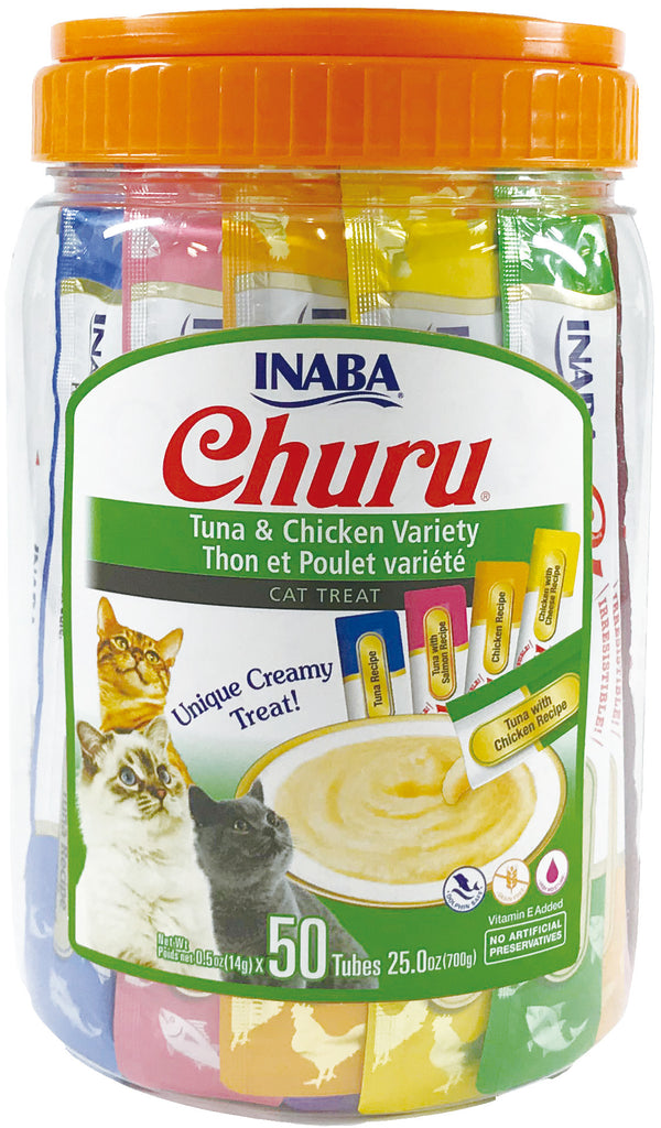 INABA Churu Puree Tuna & Chicken Variety Pack Grain-Free Cat Treats, 50-pack (Size: 50-pack)