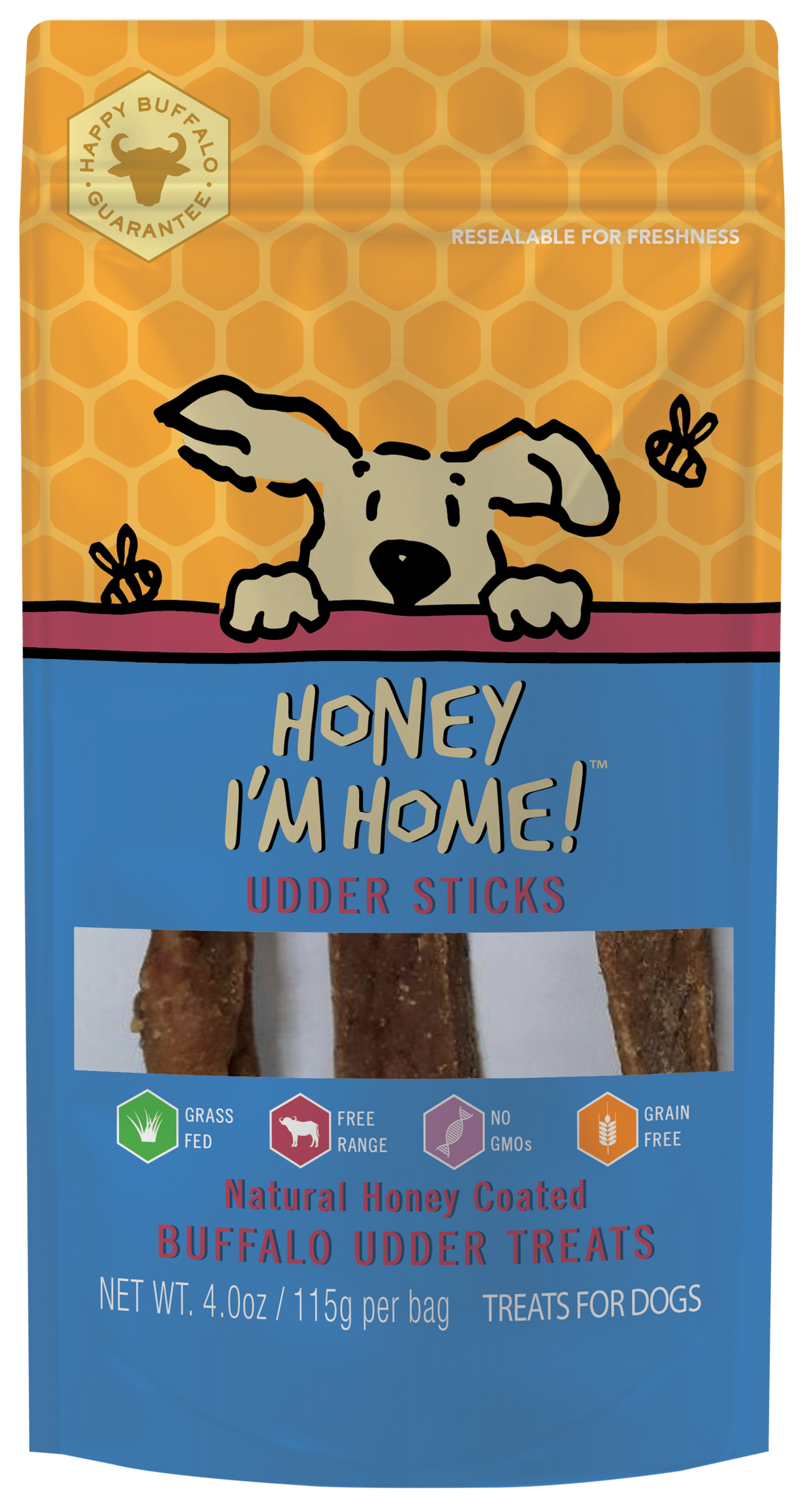 Honey I'm Home Natural Honey Coated Buffalo Udder Sticks Dog Treats, 4-oz (Size: 4-oz)