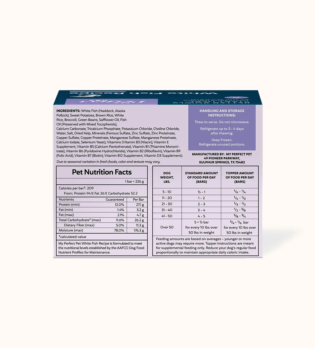 My Perfect Pet Low Fat White Fish (formerly Low Fat Cod) Frozen Dog Food