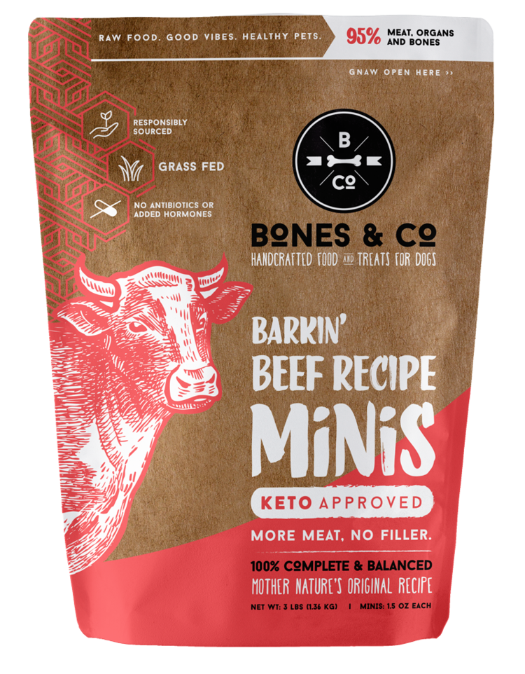 Bones & Co Barkin' Beef Recipe Minis Frozen Dog Food, 3-lb (Size: 3-lb)
