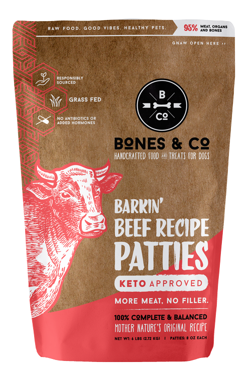 Bones & Co Barkin' Beef Recipe Patties Frozen Dog Food, 6-lb (Size: 6-lb)