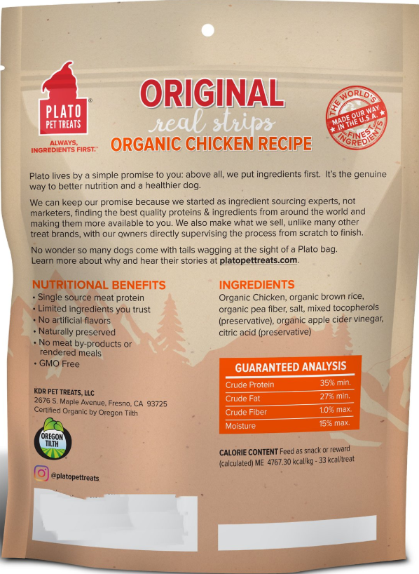 Plato Real Strips Organic Chicken 18 oz