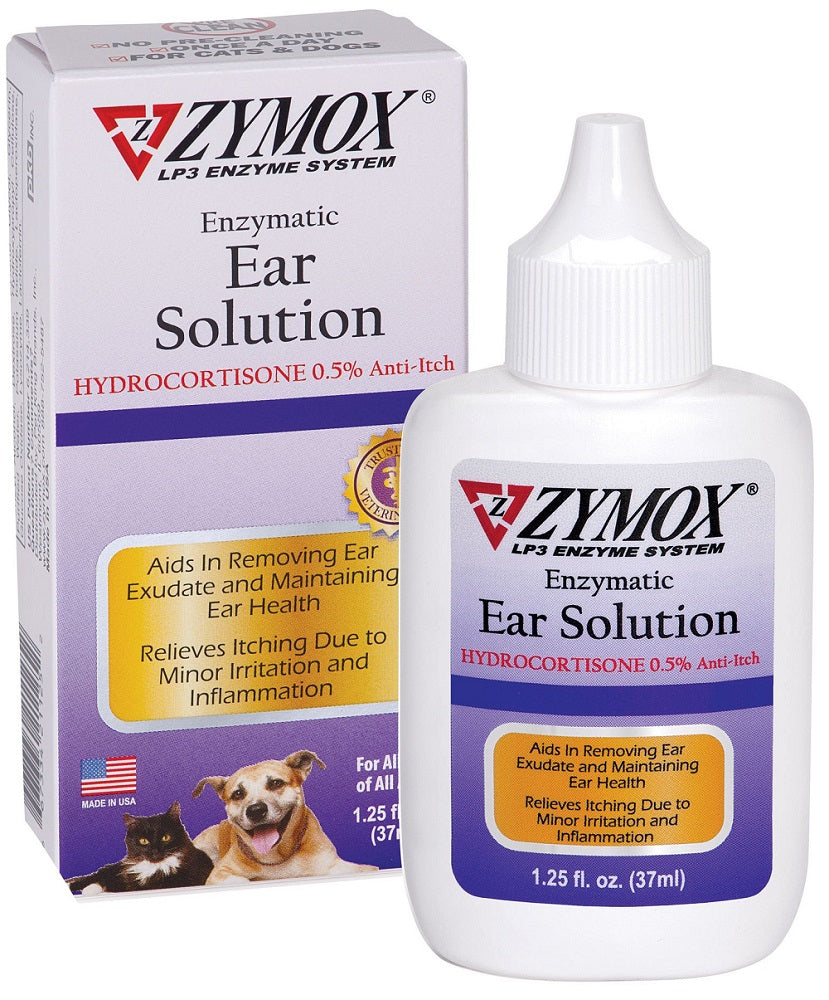Zymox Ear Solution with .5% Hydrocortisone for Dogs & Cats, 1.25-oz bottle