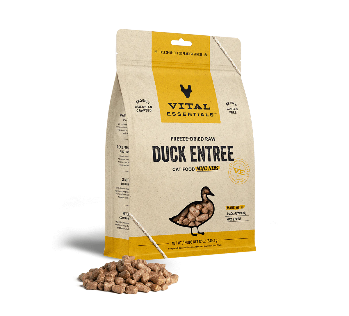 Vital Essentials Freeze-Dried Raw Duck Entree for Cats Mini Nibs 12oz