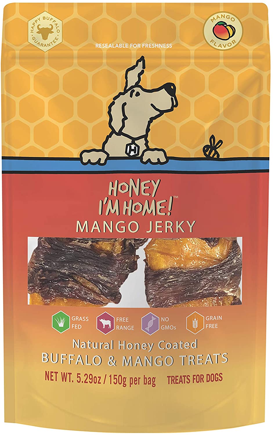Honey I'm Home Natural Honey Coated Buffalo Mango Jerky Dog Treats