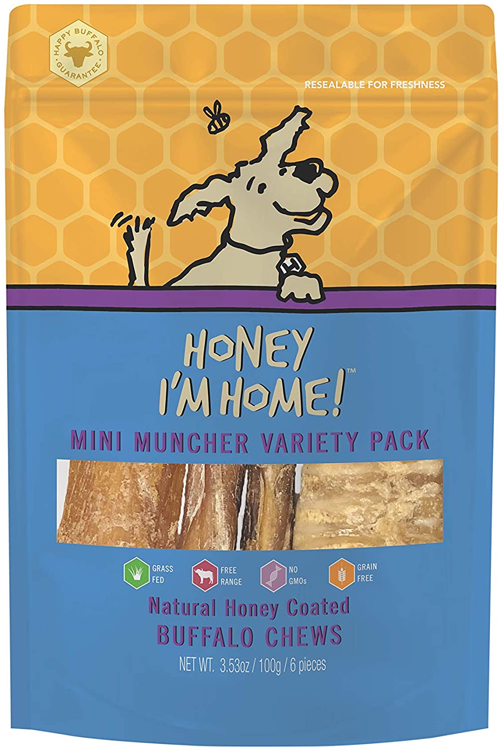 Honey I'm Home Natural Honey Coated Buffalo Mini Muncher Variety Pack Dog Treats