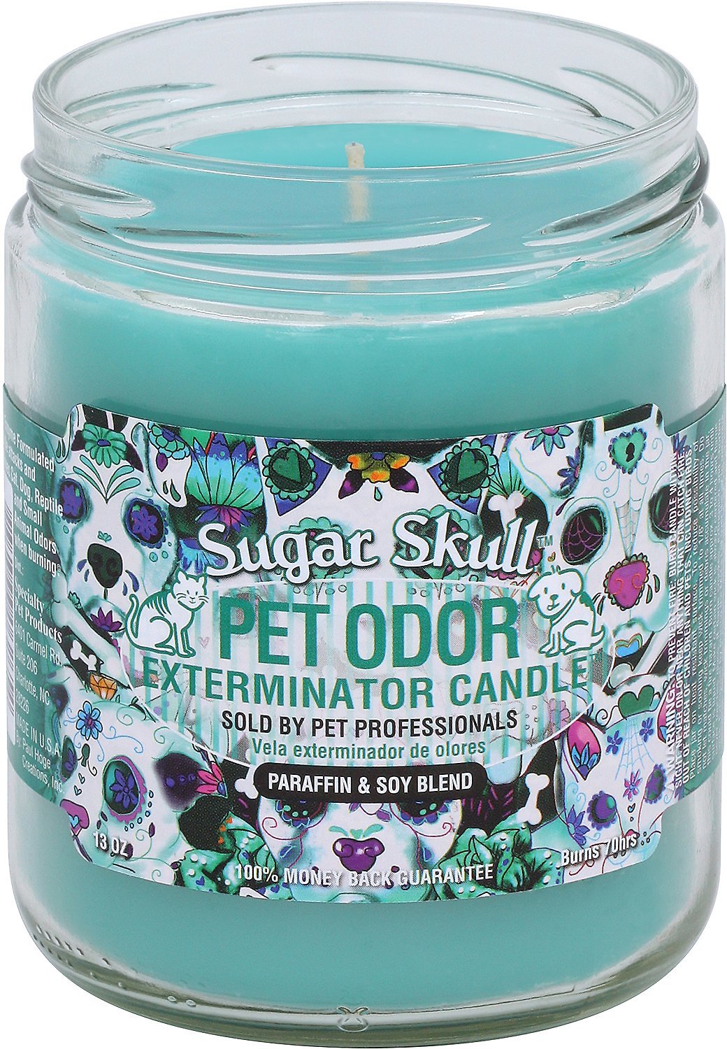 Pet Odor Exterminator Deodorizing Candle Jar, Sugar Skull, 13-oz (Size: 13-oz)