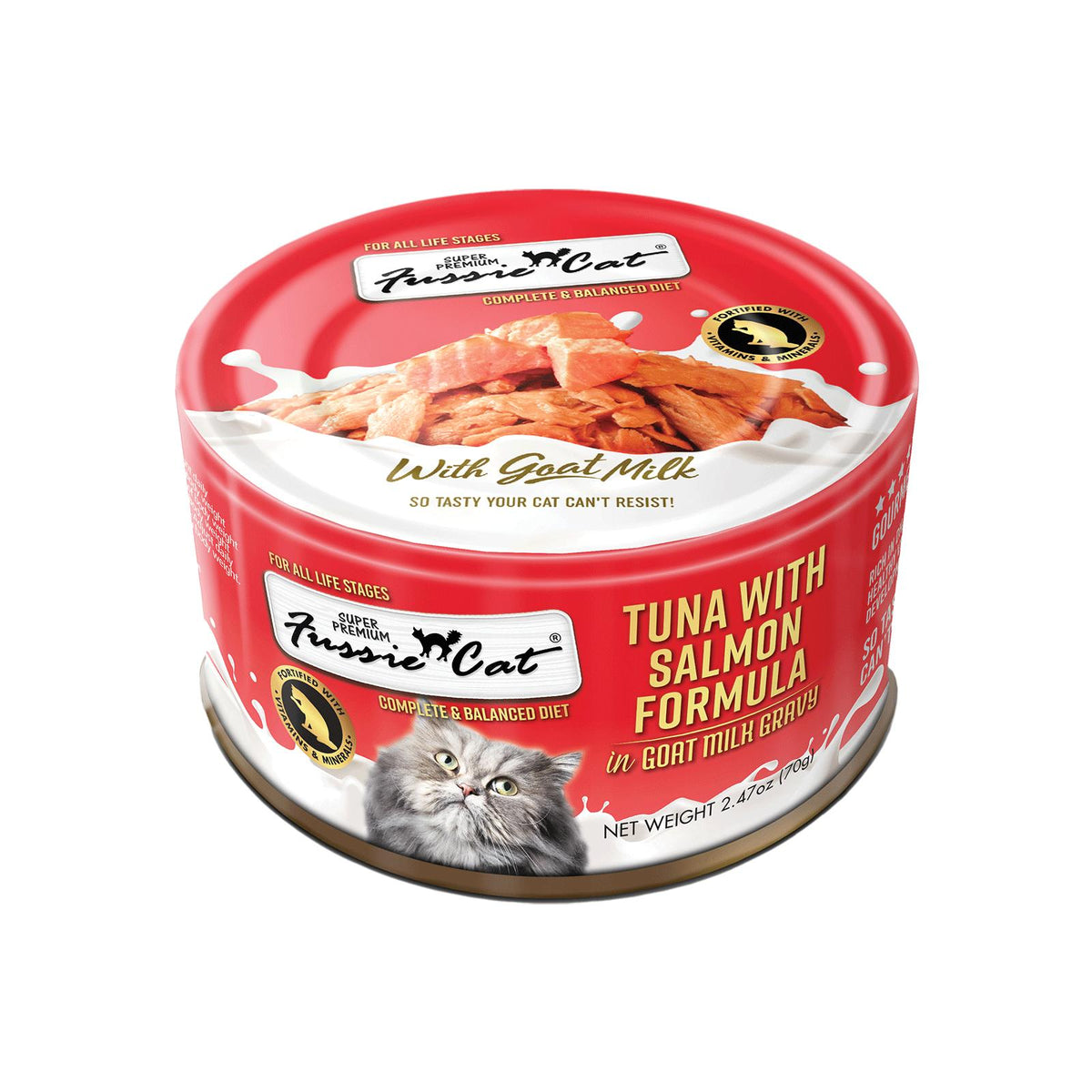 Fussie Cat Tuna with Salmon Formula in Goat Milk Gravy Wet Cat Food Can