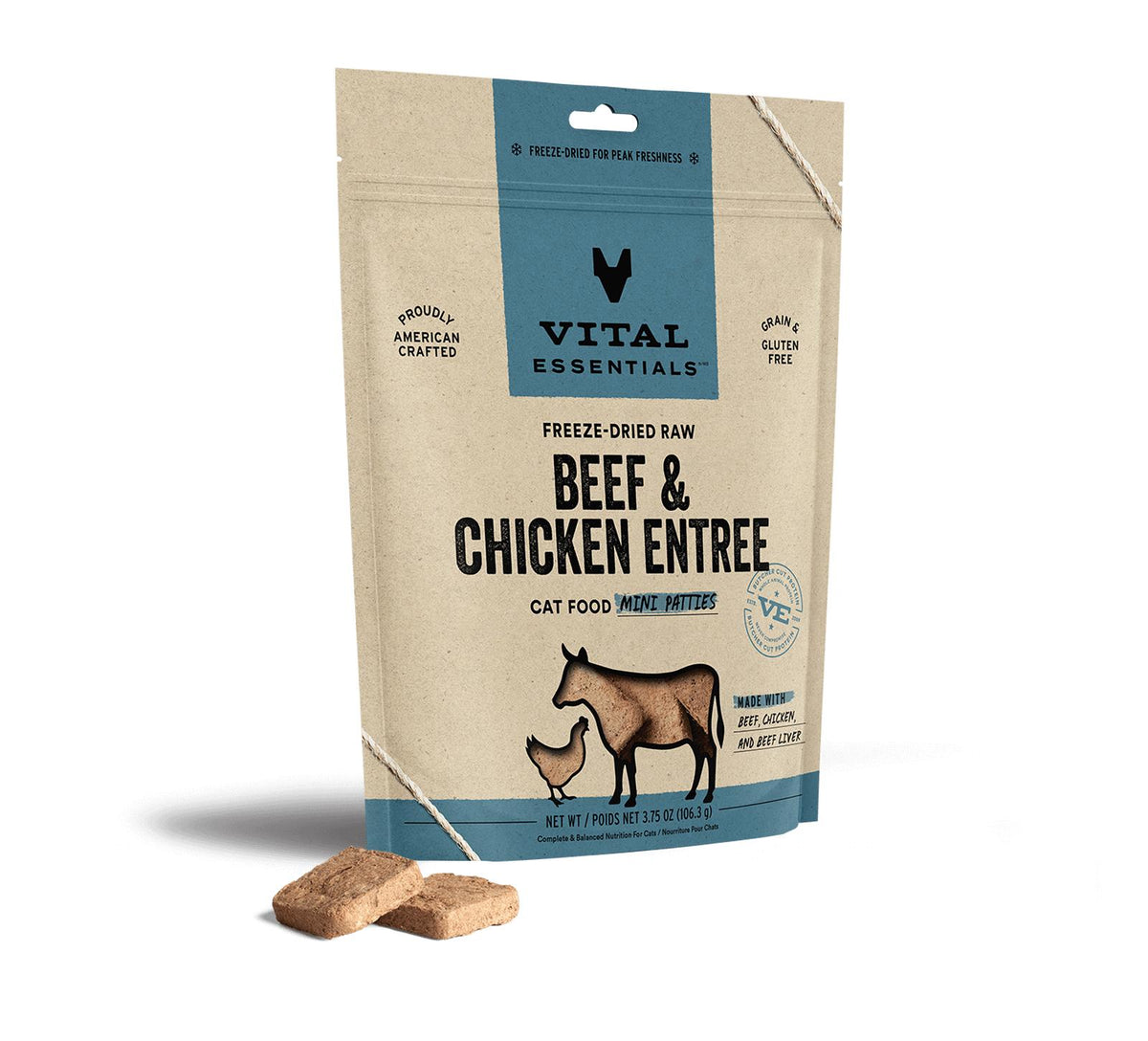 Vital Essentials Beef & Chicken Entree Mini Patties Freeze-Dried Raw Cat Food