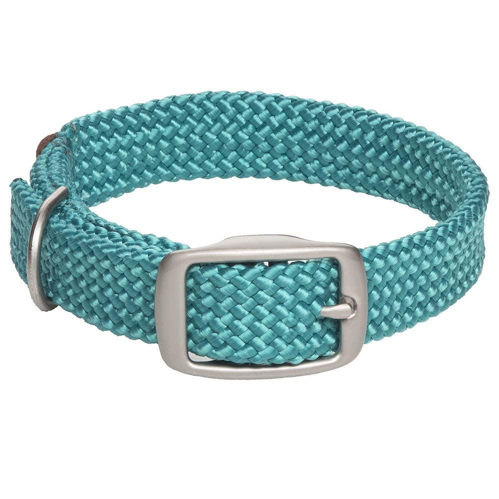 Mendota Pet Double Braid Satin Nickel Dog Collar, Teal