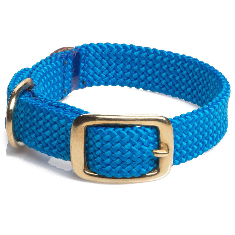 Mendota Pet Double Braid Brass Dog Collar, Blue