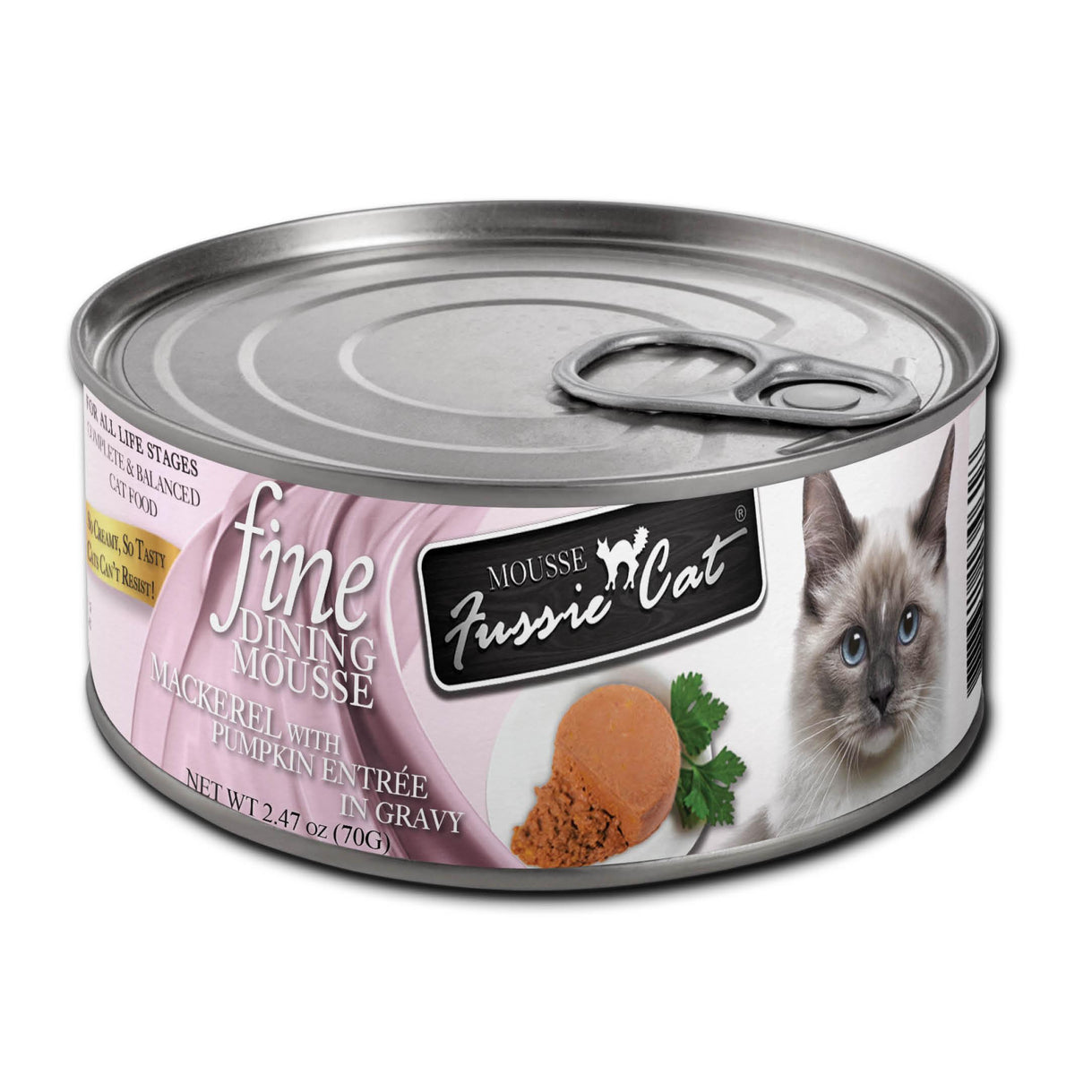 Fussie Cat Fine Dining Mousse Mackerel with Pumpkin Entree in Gravy Wet Cat Food Can