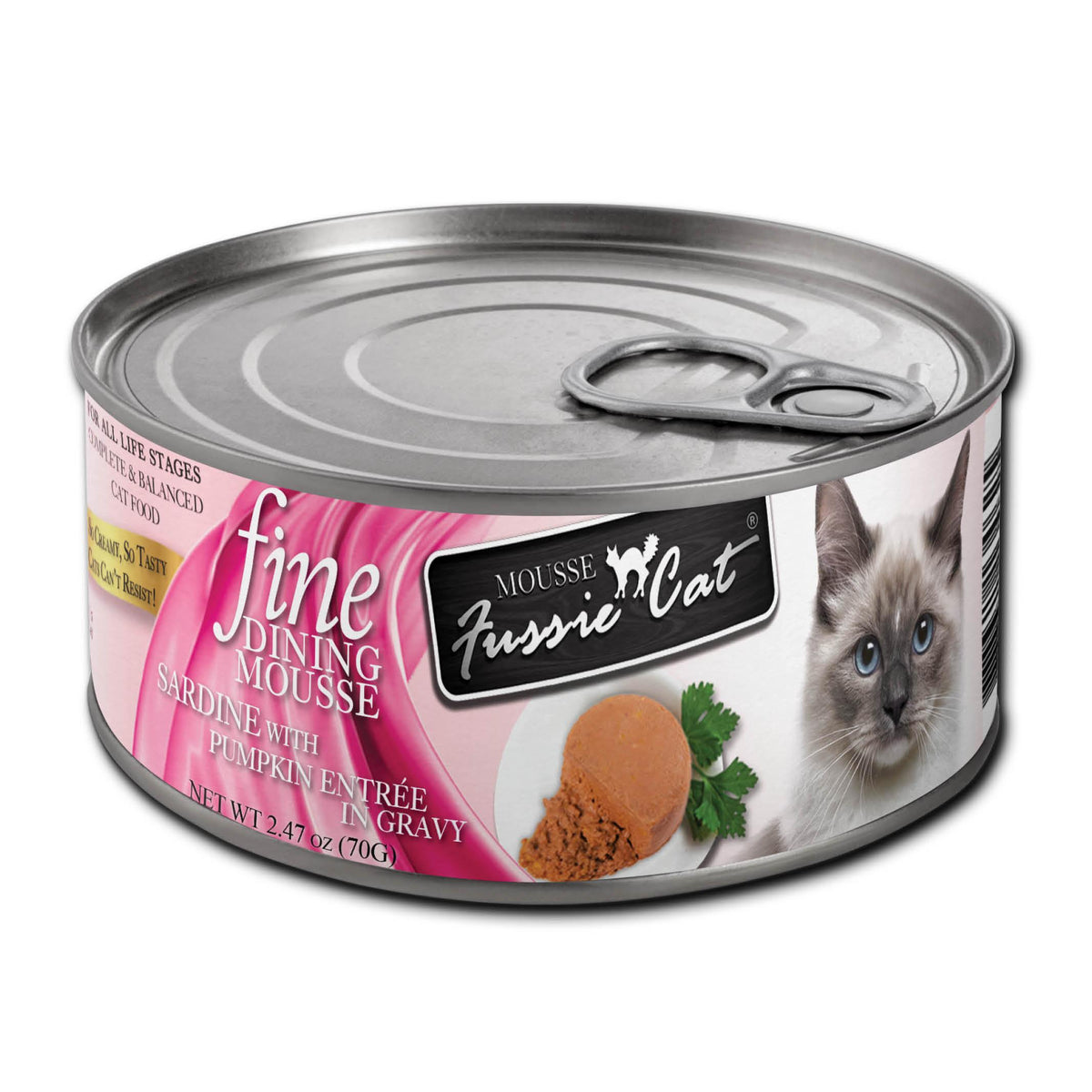 Fussie Cat Fine Dining Mousse Sardine with Pumpkin Entree in Gravy Wet Cat Food Can