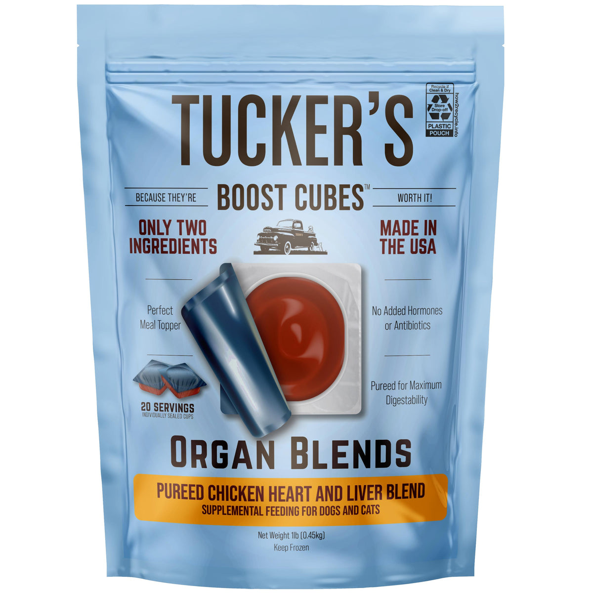 Tucker's Boost Cubes Pureed Chicken Heart & Liver Blend Frozen Dog & Cat Food Topper