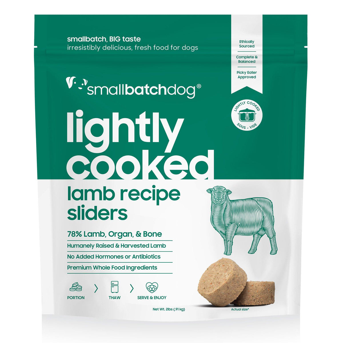 Smallbatch Lightly Cooked Lamb Batch Sliders Frozen Dog Food