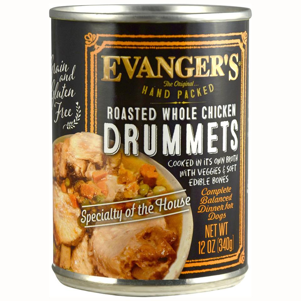 Evanger's Hand Packed Roasted Whole Chicken Drummets Wet Dog Food Can