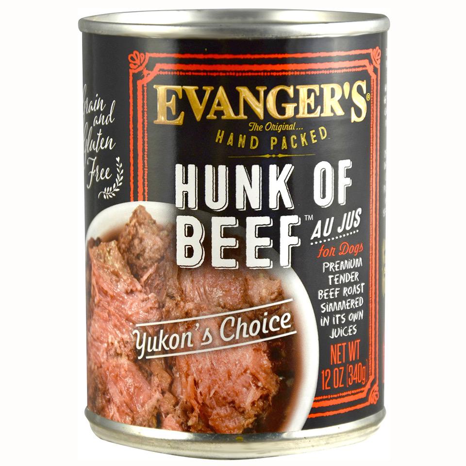 Evanger's Hand Packed Hunk of Beef Wet Dog Food Can