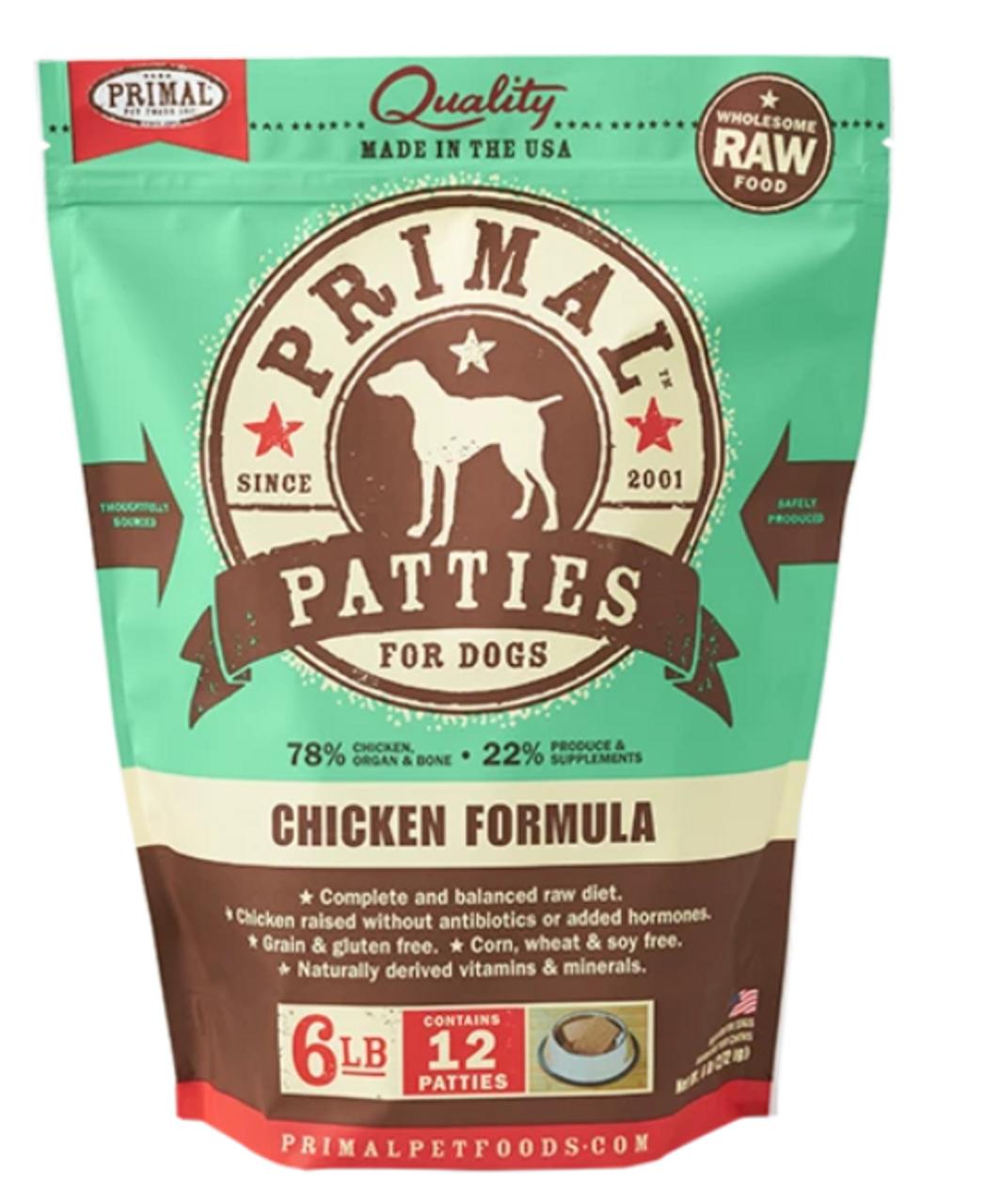 Primal Chicken Formula Patties Raw Frozen Dog Food, 6-lb (Size: 6-lb)
