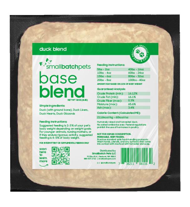 Smallbatch Base Blend Duck Raw Frozen Dog & Cat Food, 2-lb (Size: 2-lb)