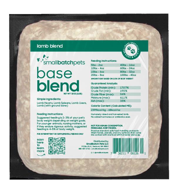 Smallbatch Base Blend Lamb Raw Frozen Dog & Cat Food, 2-lb (Size: 2-lb)