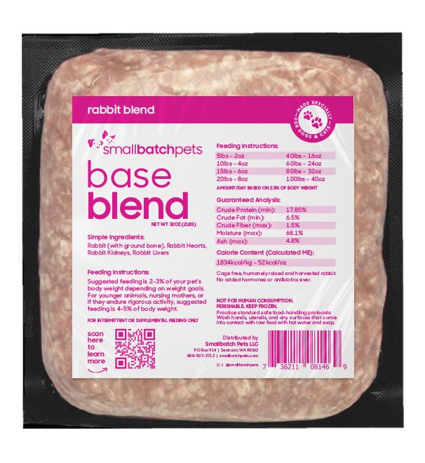 Smallbatch Base Blend Rabbit Raw Frozen Dog & Cat Food, 2-lb (Size: 2-lb)