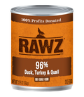 RAWZ Dog 96% Duck, Turkey & Quail Wet Dog Food Can