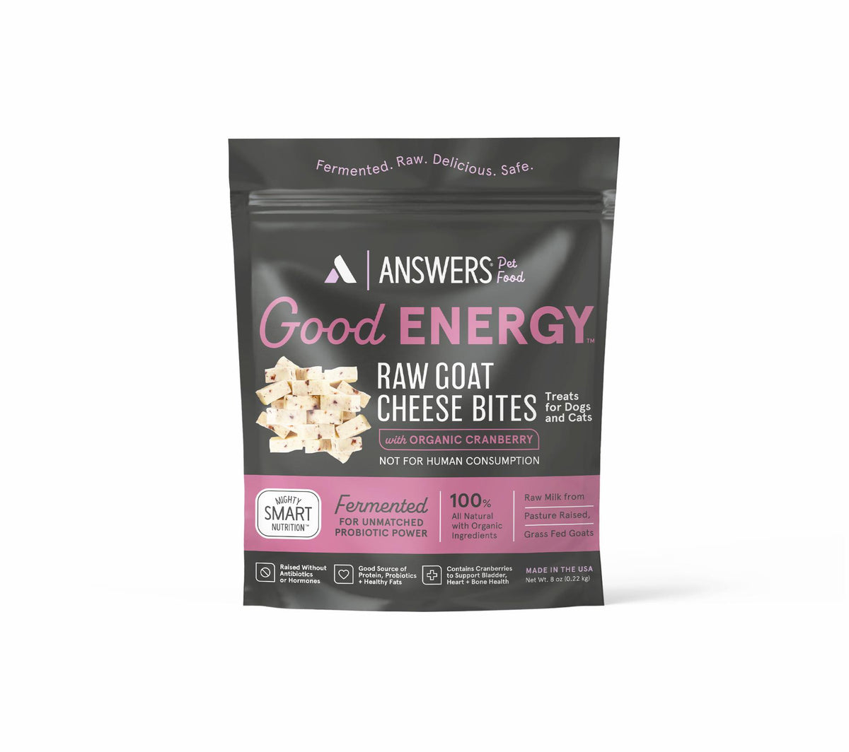 Answers Pet Food Good Energy Raw Goat Cheese Bites with Cranberry Dog & Cat Treats, 8-oz (Size: 8-oz)