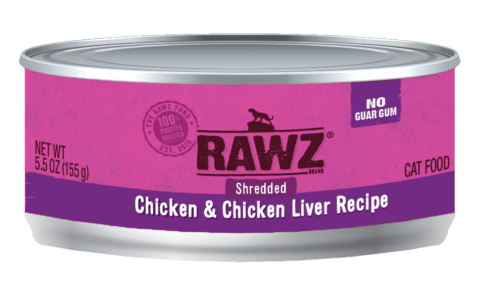 RAWZ Cat Chicken & Chicken Liver Shredded Wet Cat Food Can