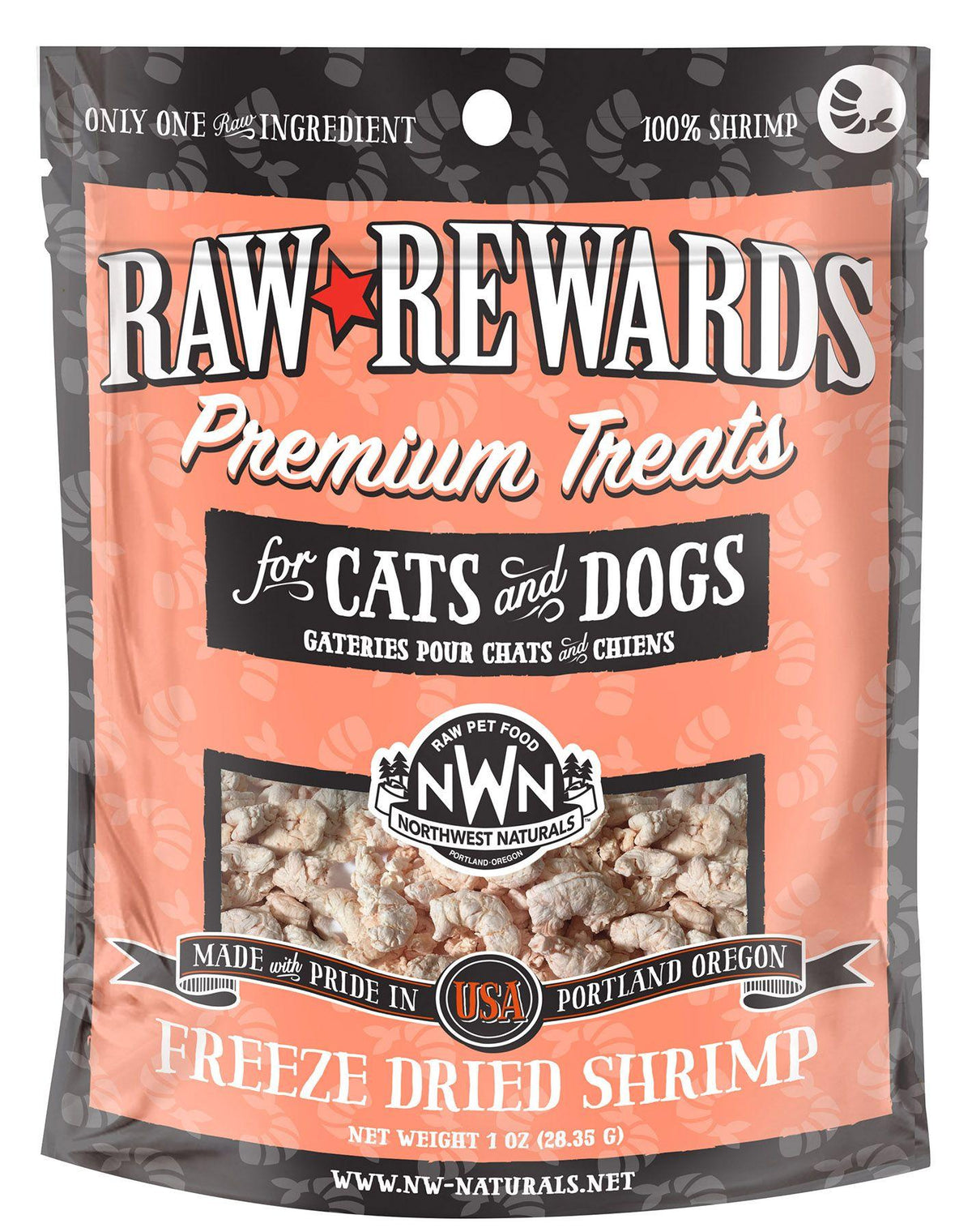Northwest Naturals Raw Rewards Shrimp Freeze-Dried Dog & Cats Treats, 1-oz (Size: 1-oz)