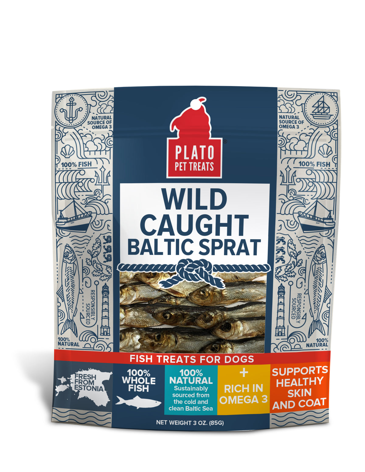 Plato Wild Caught Baltic Sprat Dog Treats, 3-oz (Size: 3-oz)